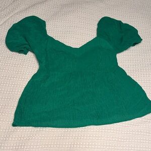 Chic Green Puff Sleeve Blouse